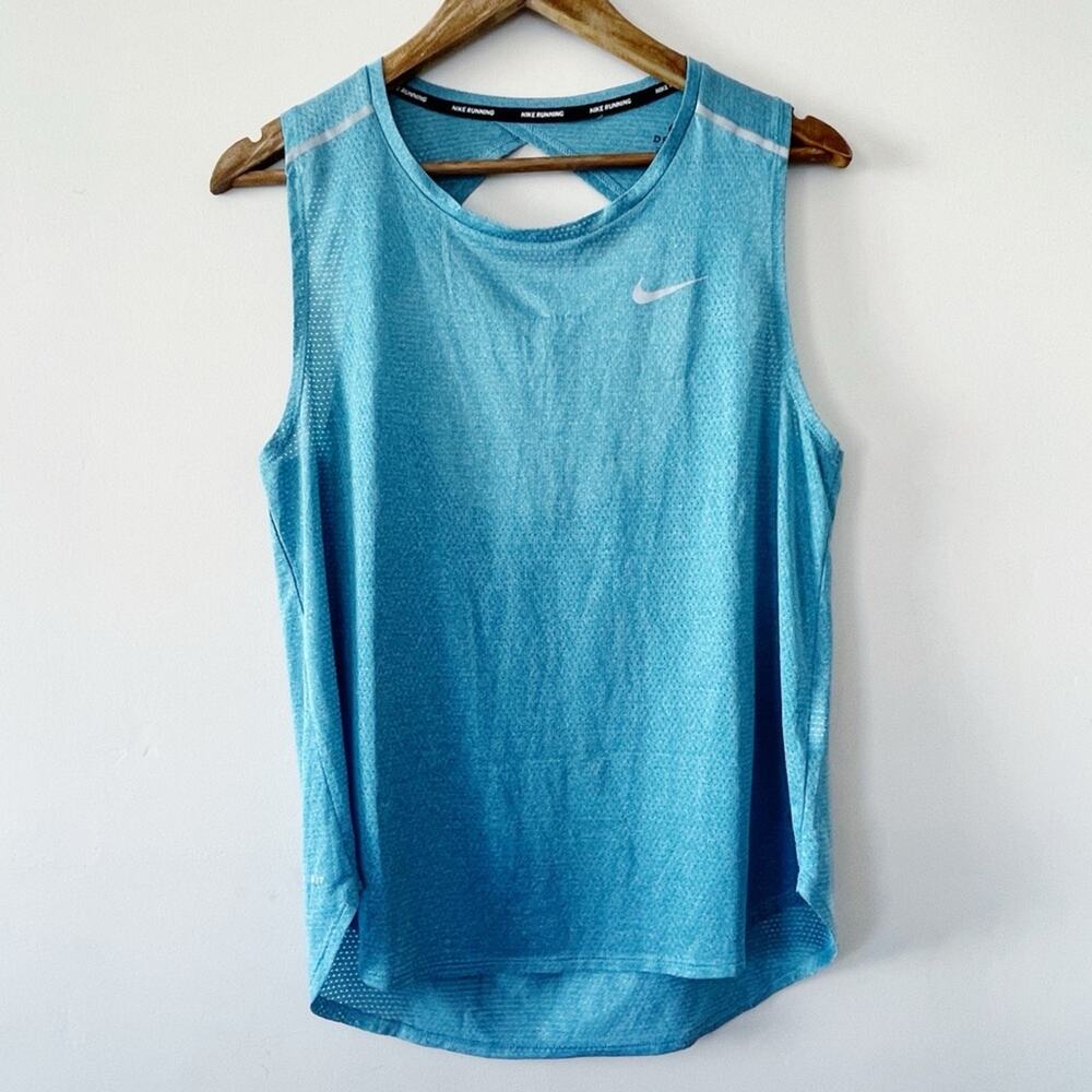 Nike Dri-Fit Running Open Back Tank Top Ice Blue Size Large EUC